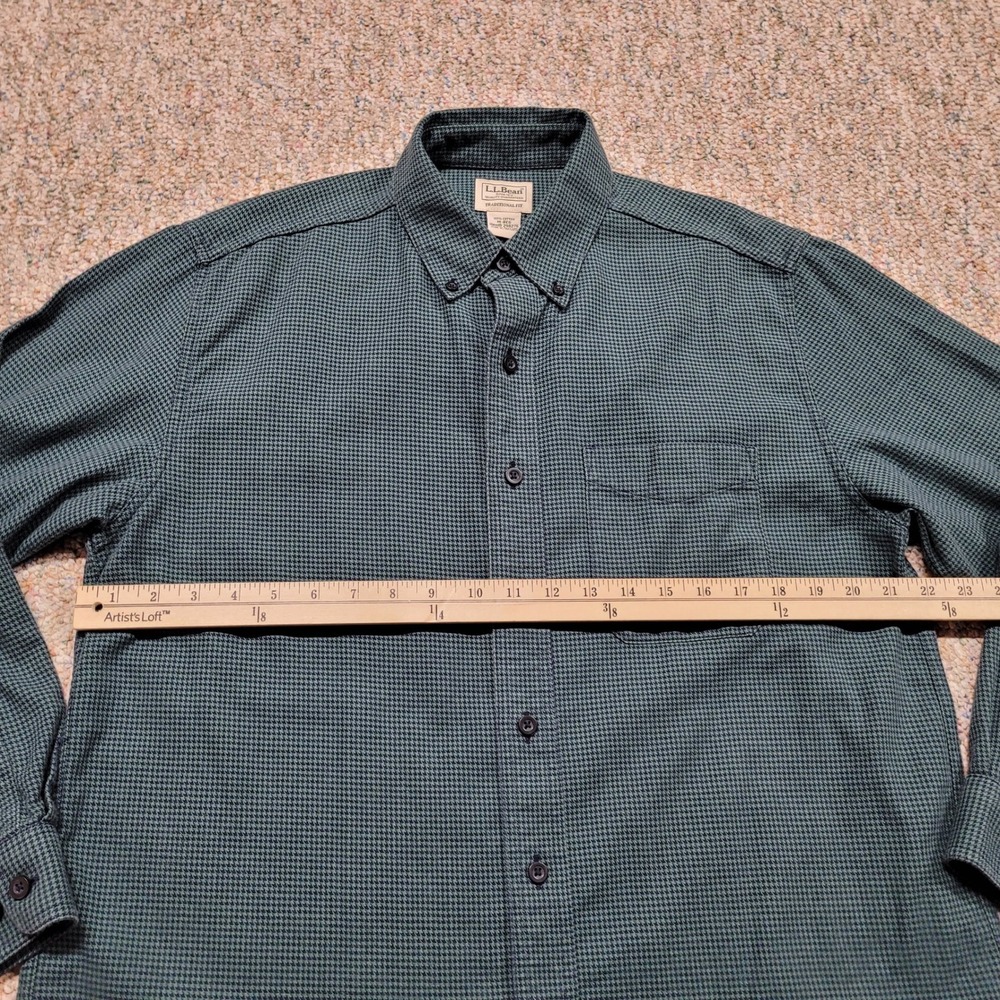 LL Bean Shirt Mens Medium Green Houndstooth Traditional Fit Button Down Outdoors - Picture 10 of 13